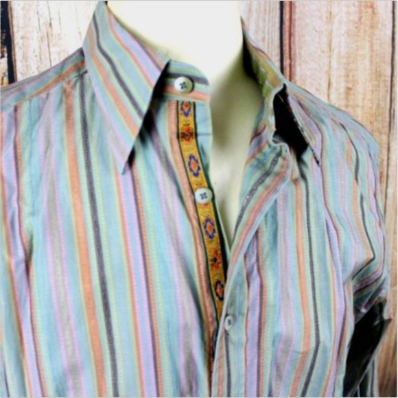 Robert Graham Mens Medium Colorful Flip Cuff Shirt - Picture 2 of 8